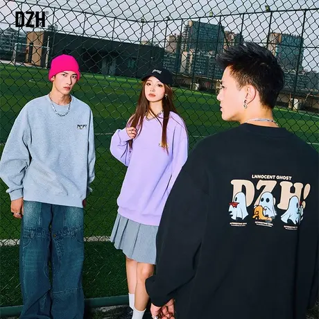 男士美式复古潮牌卫衣男女同款春秋季情侣外套2023年新款印花上衣商品大图