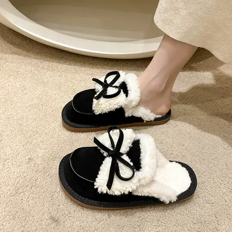 包头半拖鞋女新款2023年秋季外穿平底鞋子蝴蝶结配裙子复古穆勒鞋商品大图