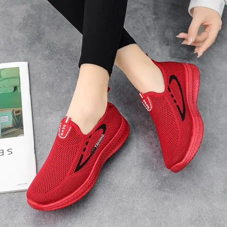 老北京布鞋女一脚蹬大红色妈妈闰月鞋春秋中老年网面软底休闲鞋子商品大图