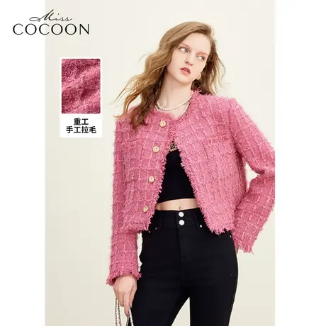 missCOCOON复古格纹小香风短外套女2023冬季新款温柔风气质上衣冬商品大图