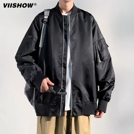 VIISHOW棒球服外套男潮牌冬款加绒加厚宽松大码防水工装休闲夹克商品大图