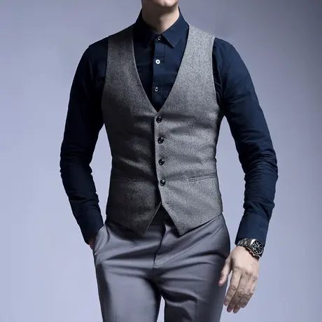 SENO秋冬马甲商务男羊毛背心加厚保暖冬季V领马甲商品大图