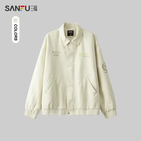 三福2024春季男士多彩麂皮夹克 美式潮流休闲翻领外套男480975图片