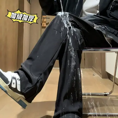 裤子男春秋季直筒休闲裤加绒加厚宽松运动工装裤ins潮流冲锋长裤商品大图