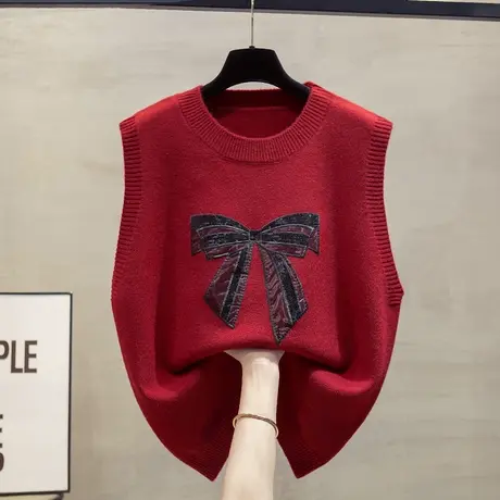 圆领针织马甲背心女2024春秋新款宽松外穿马夹叠穿外搭毛衣坎肩潮商品大图