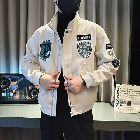 立领外套秋季新款修身百搭休闲ins机车个性潮牌潮流学生夹克上衣商品大图