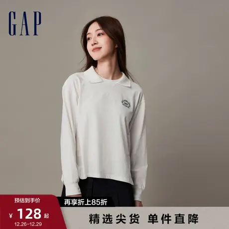 Gap女装早春LOGO纯棉亲肤时尚长袖T恤高级宽松廓形休闲上衣836230图片