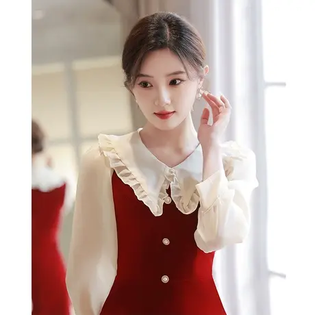 敬酒服2023新款新娘小个子订婚礼服连衣裙子平时可穿法式红色夏季商品大图