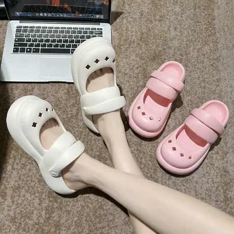 包头拖鞋女2024新款夏季外穿少女感半拖鞋ins潮防滑厚底踩屎感商品大图