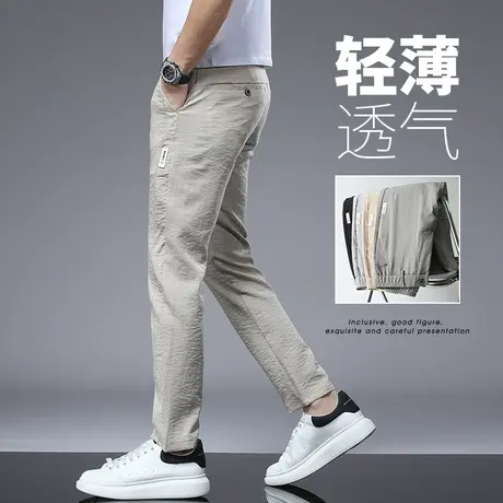 夏季薄款冰丝泡泡休闲裤男士直筒宽松四面弹力弹性男裤子夏天夏款商品大图