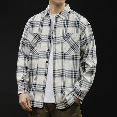 春季2024新款格子衬衫男长袖春秋款男装大码男士衬衣外套上衣休闲商品大图