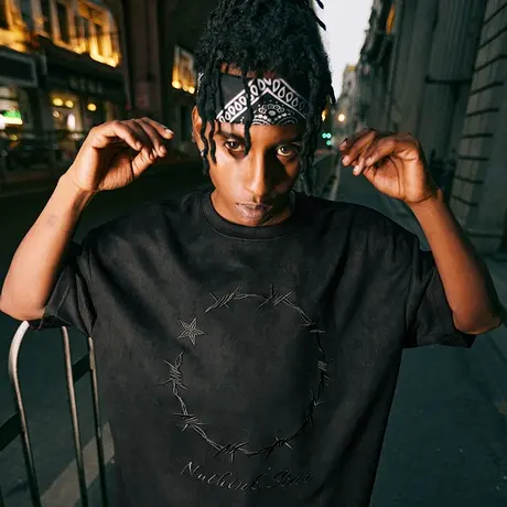 Nuthink街头潮流麂皮绒刺绣短袖T恤男女同款宽松大码半截袖夏季潮商品大图