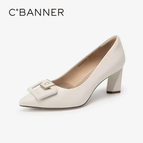 【静音系列】千百度粗高跟鞋女春季新款浅口法式通勤羊皮单鞋百搭图片