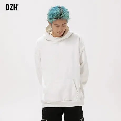 男生连帽卫衣男美式潮牌白色内搭2024春季男装纯色简约情侣打底衫商品大图