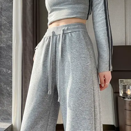 灰色窄版香蕉阔腿裤女2024年春秋卫裤休闲小个子百搭直筒运动裤潮图片