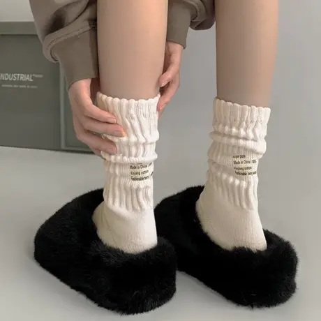 粗针印花日系工装风毛巾底黑白纯色运动袜美式堆积感cityboy袜子商品大图