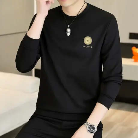 2023秋季新款长袖T恤男士休闲百搭舒适加肥加大卫衣打底衫上衣服商品大图