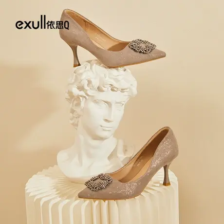 exull/依思Q2024年春秋季新款酒杯跟水钻女鞋欧美风时尚女高跟鞋图片