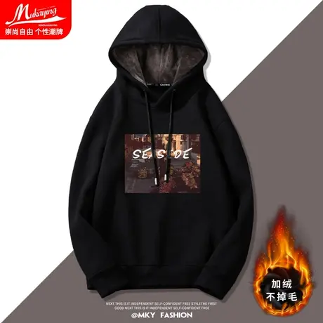 美式复古vintage加绒加厚卫衣男连帽2021新款秋冬宽松潮牌ins外套图片