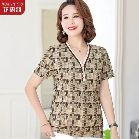 妈妈夏装短袖T恤中老年夏季洋气小衫女40岁50中年显瘦上衣打底衫图片
