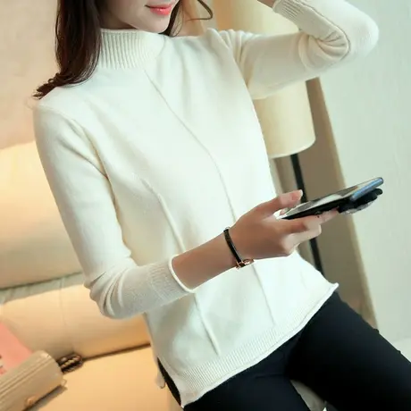 清仓！半高领针织衫新款韩版打底衫长袖2023秋冬上衣套头毛衣女潮图片