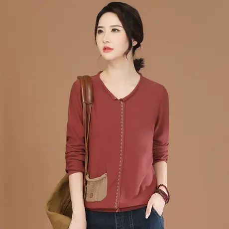 韩潮袭人复古撞色V领套头针织衫女2023秋季新款宽松长袖毛衣薄商品大图
