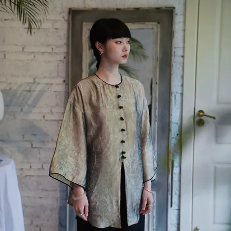 新中式单排扣衬衫女士秋季宽松长袖气质洋气上衣轻熟法式小众衬衣图片