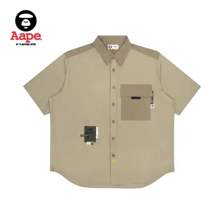 Aape旗舰店男装迷彩拼接多色印花工装口袋短袖衬衫8403XXI商品大图