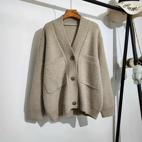 慵懒风针织开衫女秋冬新款韩版大码宽松复古温柔休闲加厚毛衣外套商品大图