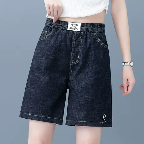 深蓝色高腰牛仔短裤女秋季2023年新款时尚宽松显瘦休闲阔腿五分裤商品大图