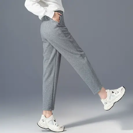 灰色运动裤女2023新款松紧腰裤子春秋大码女裤宽松休闲九分哈伦裤商品大图