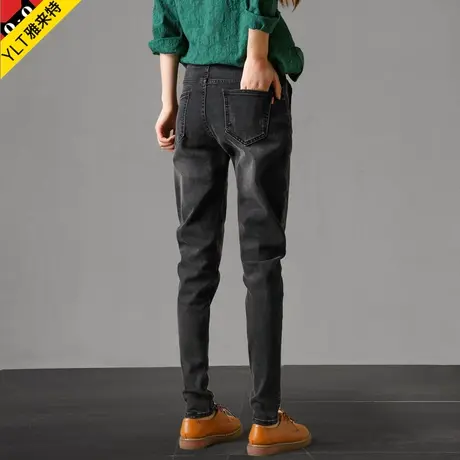 黑色高腰加绒牛仔裤女冬2023年新款高腰哈伦裤宽松显瘦老爹裤子女图片