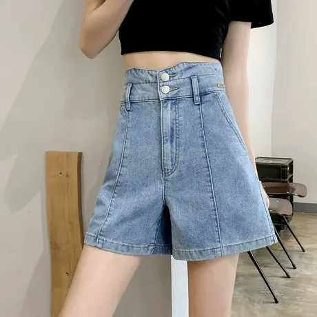 超高腰牛仔短裤女a字夏季薄款2023新款宽松遮胯显瘦阔腿五分裤子商品大图
