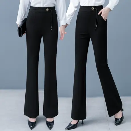 显瘦微喇裤女2023春秋新款高腰百搭休闲裤时尚黑色垂感修身喇叭裤商品大图