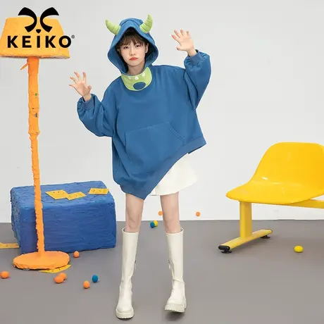 设计感不对称斜摆加绒卫衣女2023秋季奇趣卡通小众连帽外套潮图片