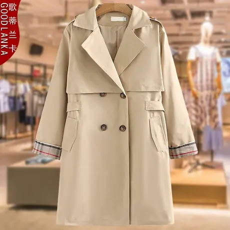 中年气质胖妈妈秋冬季军装外套洋气时尚加肥加大码女装中长款风衣商品大图