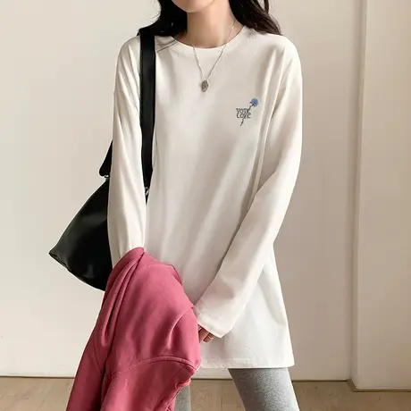 中长款叠穿打底衫女加厚保暖上衣2022秋冬新款遮屁股宽松长袖T恤图片