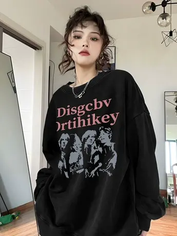 高街薄款大码无帽卫衣女hiphop小众潮牌外套ins慵懒风宽松上衣秋图片