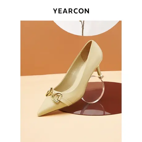 意尔康尖头细跟法式高跟鞋女2023年新款优雅复古浅口真皮单鞋女夏商品大图