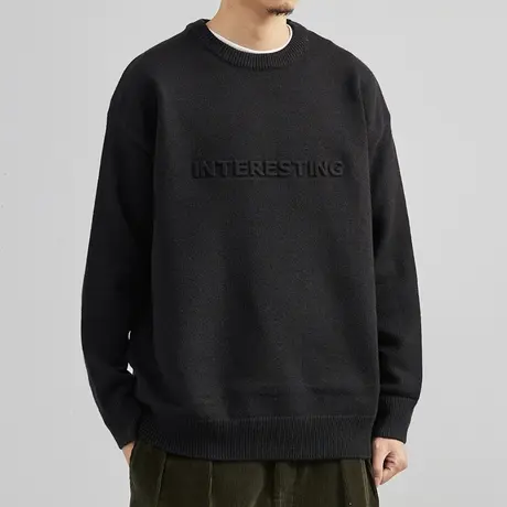 奕飏男装立体印花针织衫男2022秋季新款潮流百搭宽松圆领上衣毛衣图片