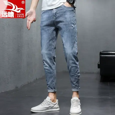 夏季薄款九分牛仔裤男士潮牌修身小脚直筒男生休闲秋季长裤子男款商品大图