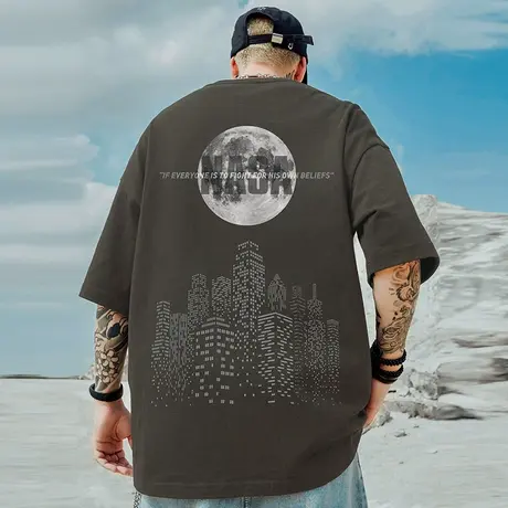 oversize美式复古潮牌胖子男装大码宽松NASA联名短袖T恤半袖夏季商品大图