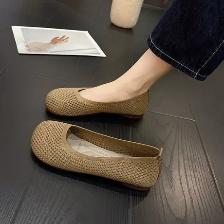 2023夏季新款复古玛丽珍圆头平底飞织透气浅口软底舒适女士单鞋商品大图