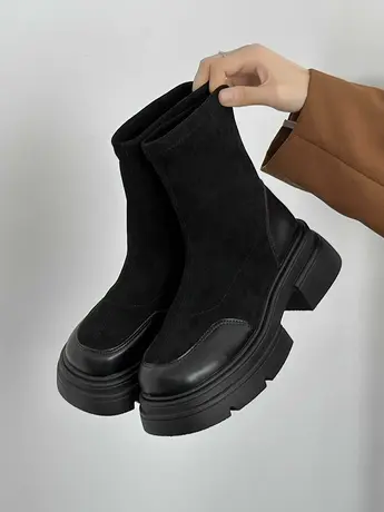 显脚小厚底复古英伦风马丁靴女2023秋季新款黑色粗跟增高超火短靴商品大图