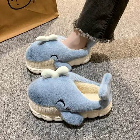 鲸鱼棉拖鞋女冬季2023新款可爱室内家居厚底加绒毛毛拖鞋冬款外穿商品大图