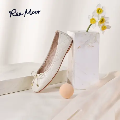 REEMOOR睿慕白色单鞋女2023新款芭蕾平底鞋浅口蛋卷鞋软底豆豆鞋商品大图