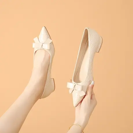 小个子粗跟高跟鞋通勤不累脚2023新款编织配裙子浅口法式气质单鞋图片