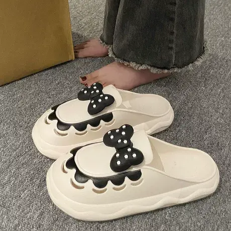 洞洞鞋女夏季可爱波点蝴蝶结厚底踩屎感沙滩防滑可外穿包头凉拖鞋商品大图