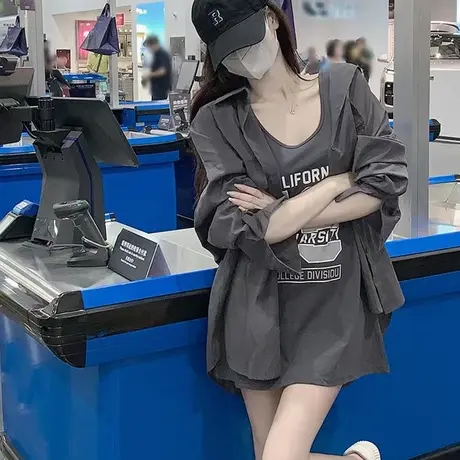 美式复古纯棉港风吊带坎肩背心无袖t恤女夏季外穿宽松篮球服上衣商品大图