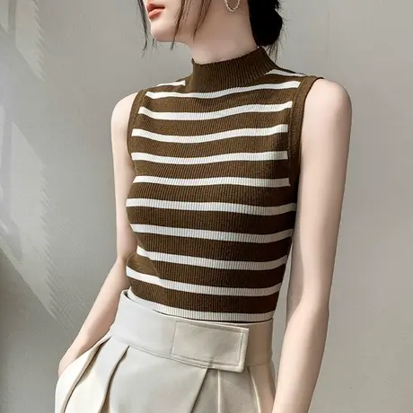 羊毛条纹背心女2023秋冬新款皮衣内搭无袖针织百搭半高领打底衫图片
